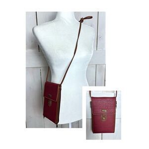 Vintage Esprit Small Red & Tan Leather Crossbody Wallet Shoulder Purse Y2K‎
